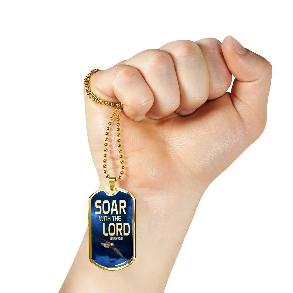 Soar Withe The Lord Isaiah 40:31 Dog Tag Stainless Steel or 18k Gold 24" Chain - Express Your Love Gifts