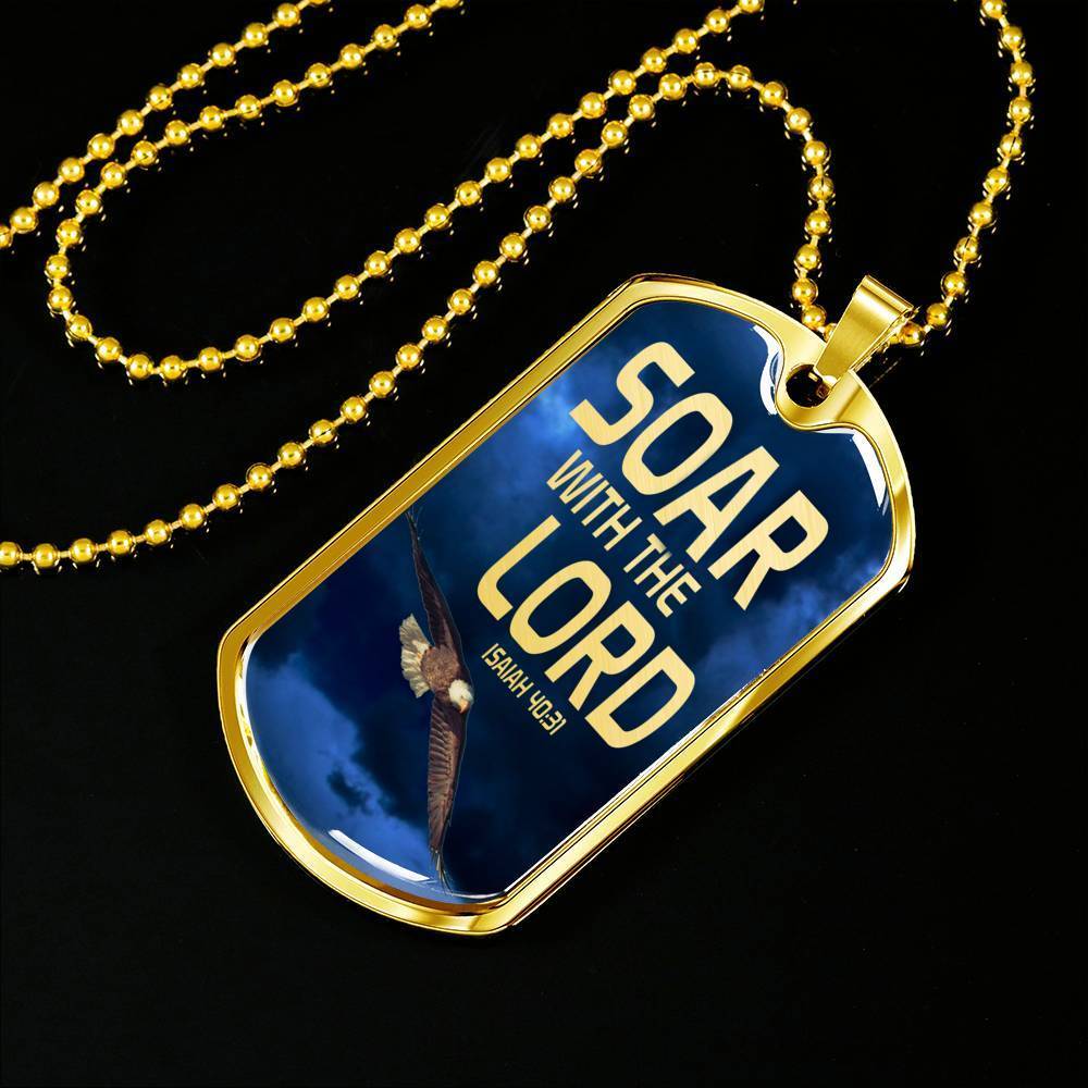 Soar Withe The Lord Isaiah 40:31 Dog Tag Stainless Steel or 18k Gold 24" Chain - Express Your Love Gifts