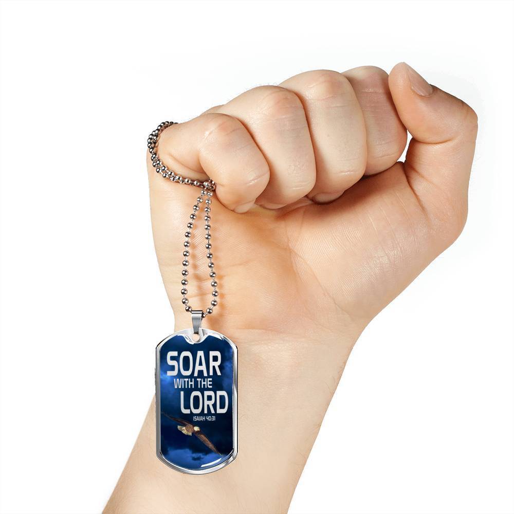 Soar Withe The Lord Isaiah 40:31 Dog Tag Stainless Steel or 18k Gold 24" Chain - Express Your Love Gifts