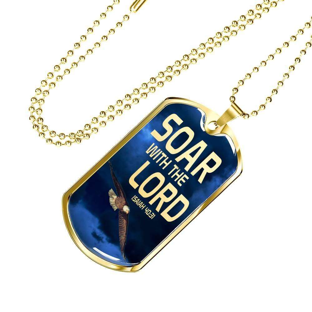Soar Withe The Lord Isaiah 40:31 Dog Tag Stainless Steel or 18k Gold 24" Chain - Express Your Love Gifts