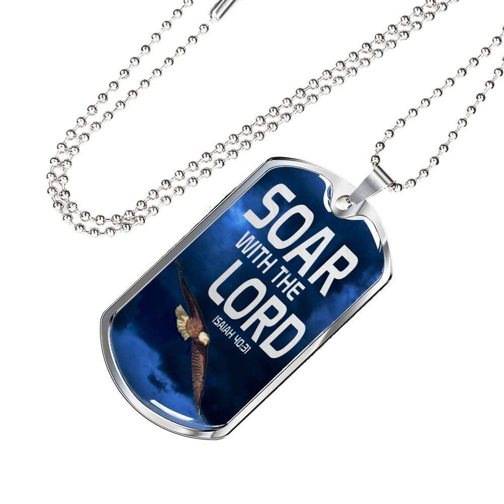 Soar Withe The Lord Isaiah 40:31 Dog Tag Stainless Steel or 18k Gold 24" Chain - Express Your Love Gifts