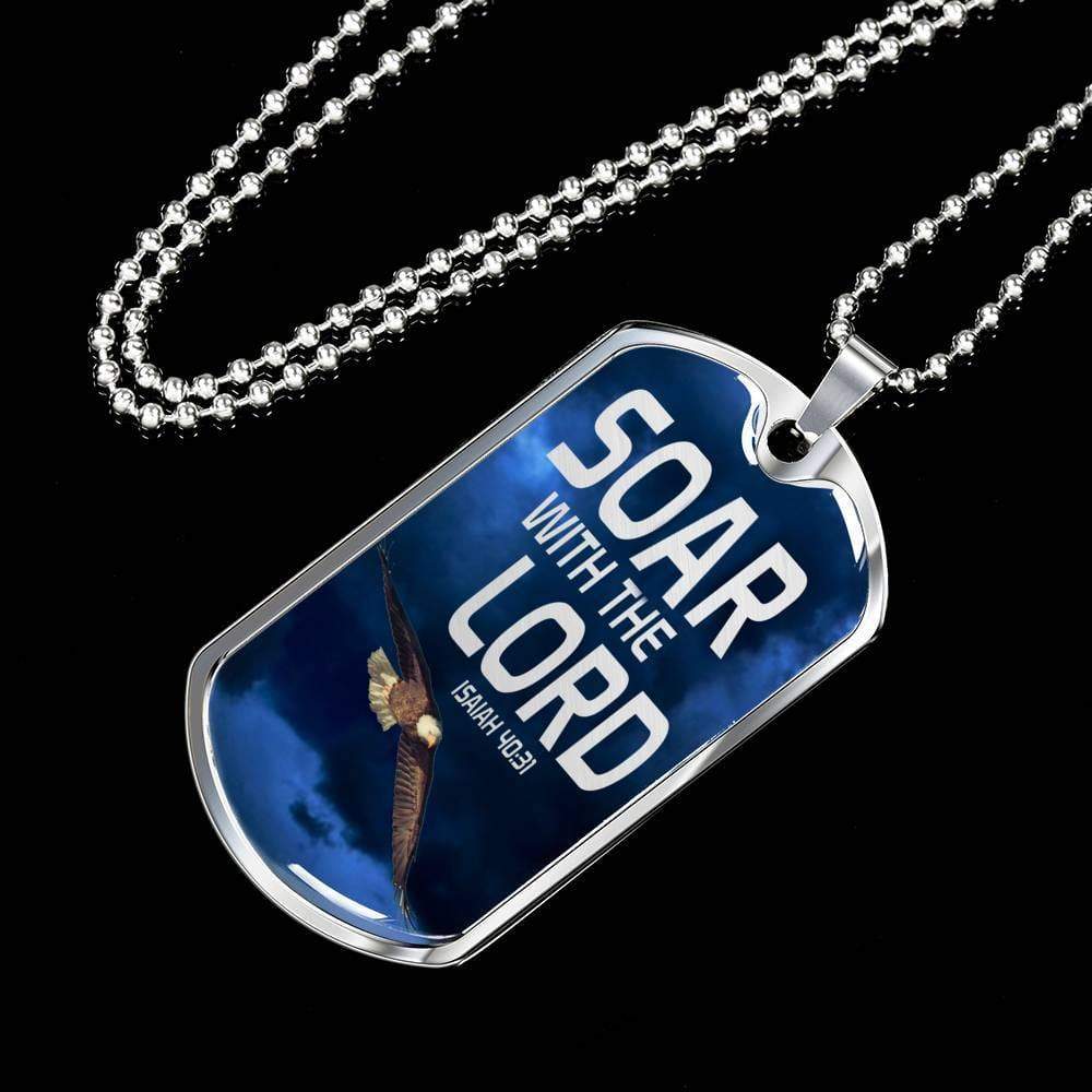 Soar Withe The Lord Isaiah 40:31 Dog Tag Stainless Steel or 18k Gold 24" Chain - Express Your Love Gifts