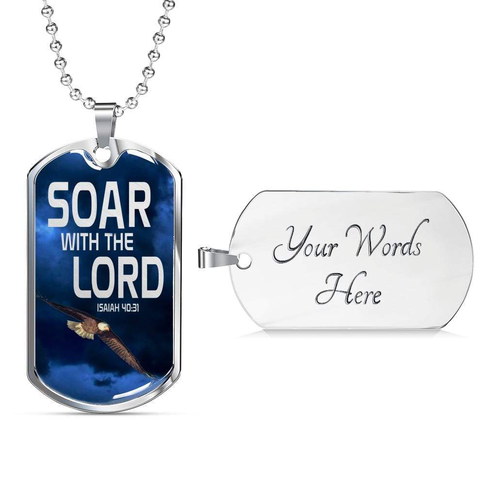 Soar Withe The Lord Isaiah 40:31 Dog Tag Stainless Steel or 18k Gold 24" Chain - Express Your Love Gifts