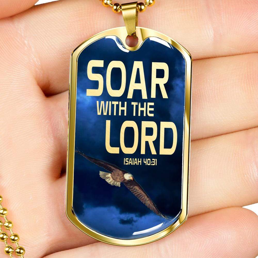 Soar Withe The Lord Isaiah 40:31 Dog Tag Stainless Steel or 18k Gold 24" Chain - Express Your Love Gifts