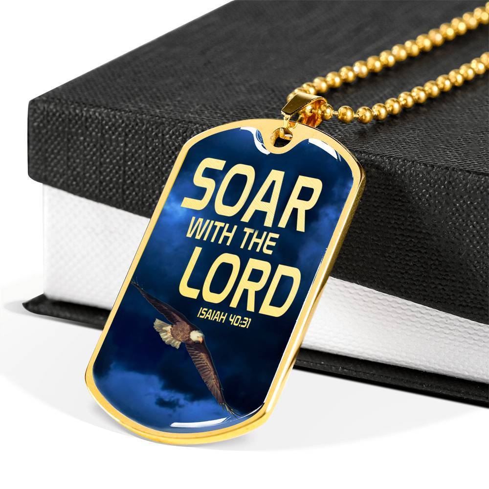 Soar Withe The Lord Isaiah 40:31 Dog Tag Stainless Steel or 18k Gold 24" Chain - Express Your Love Gifts