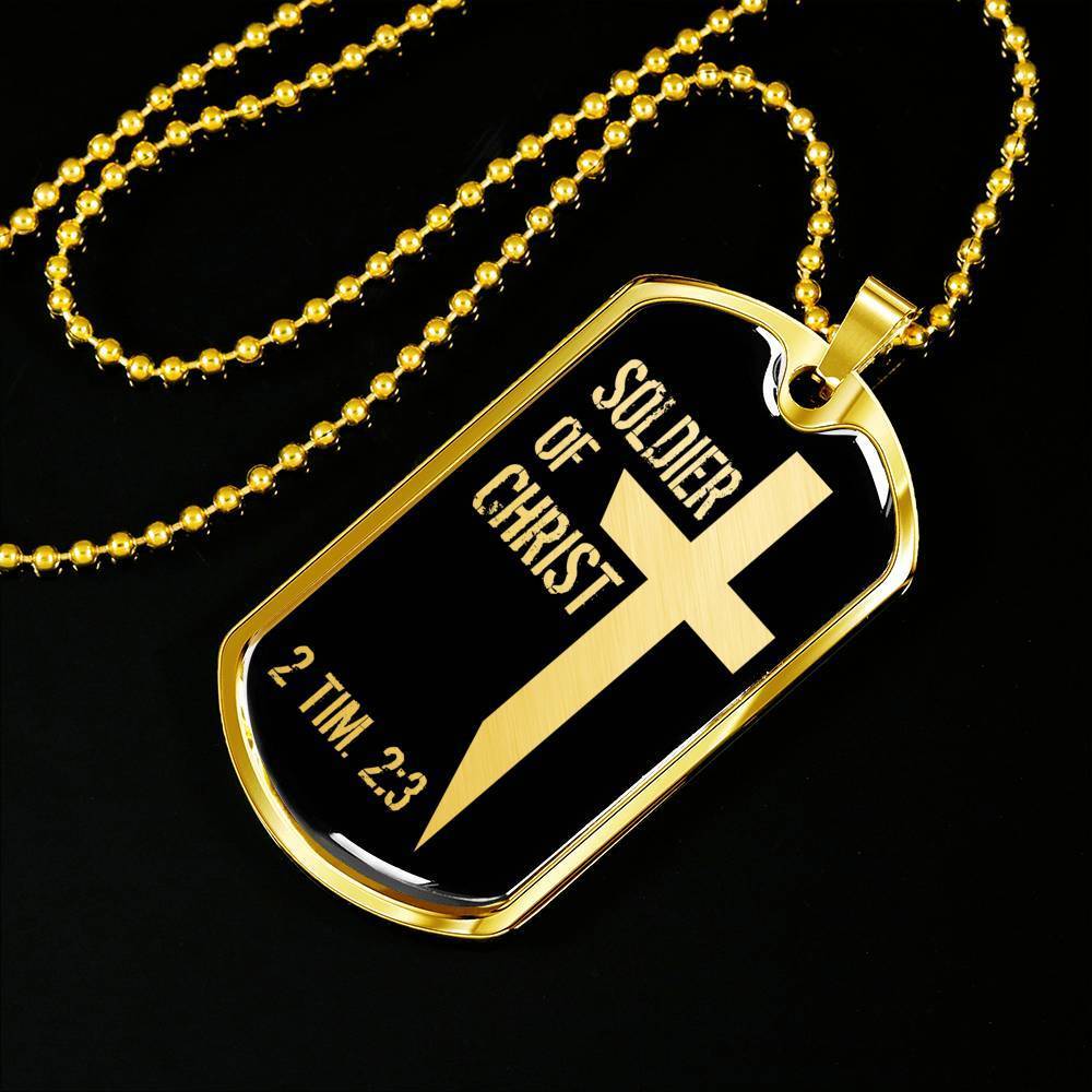 Soldier Of Christ Stainless Steel or 18k Gold Dog Tag 24" Chain - Express Your Love Gifts
