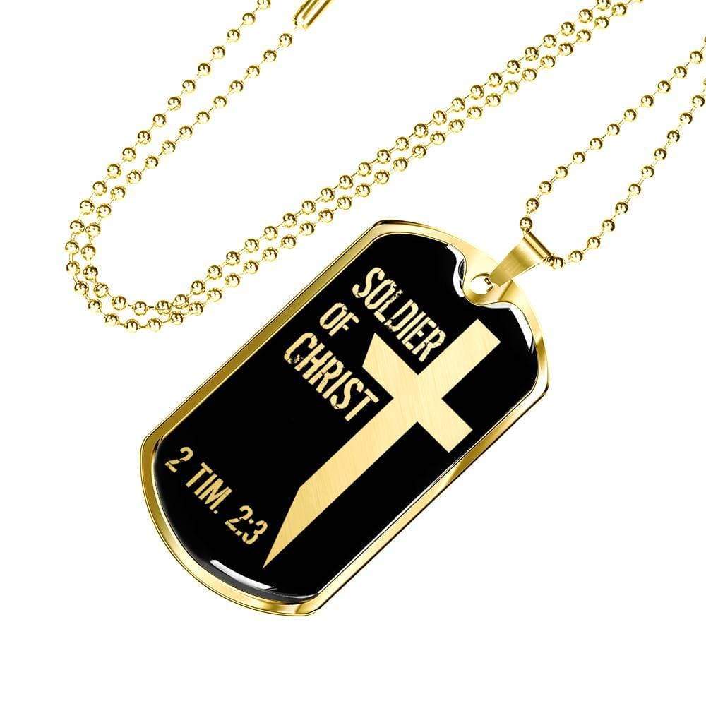 Soldier Of Christ Stainless Steel or 18k Gold Dog Tag 24" Chain - Express Your Love Gifts