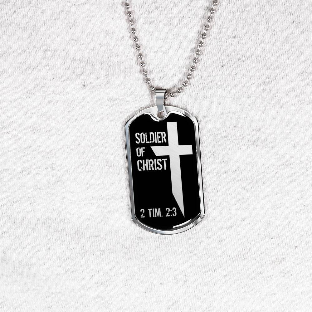 Soldier Of Christ Stainless Steel or 18k Gold Dog Tag 24" Chain - Express Your Love Gifts