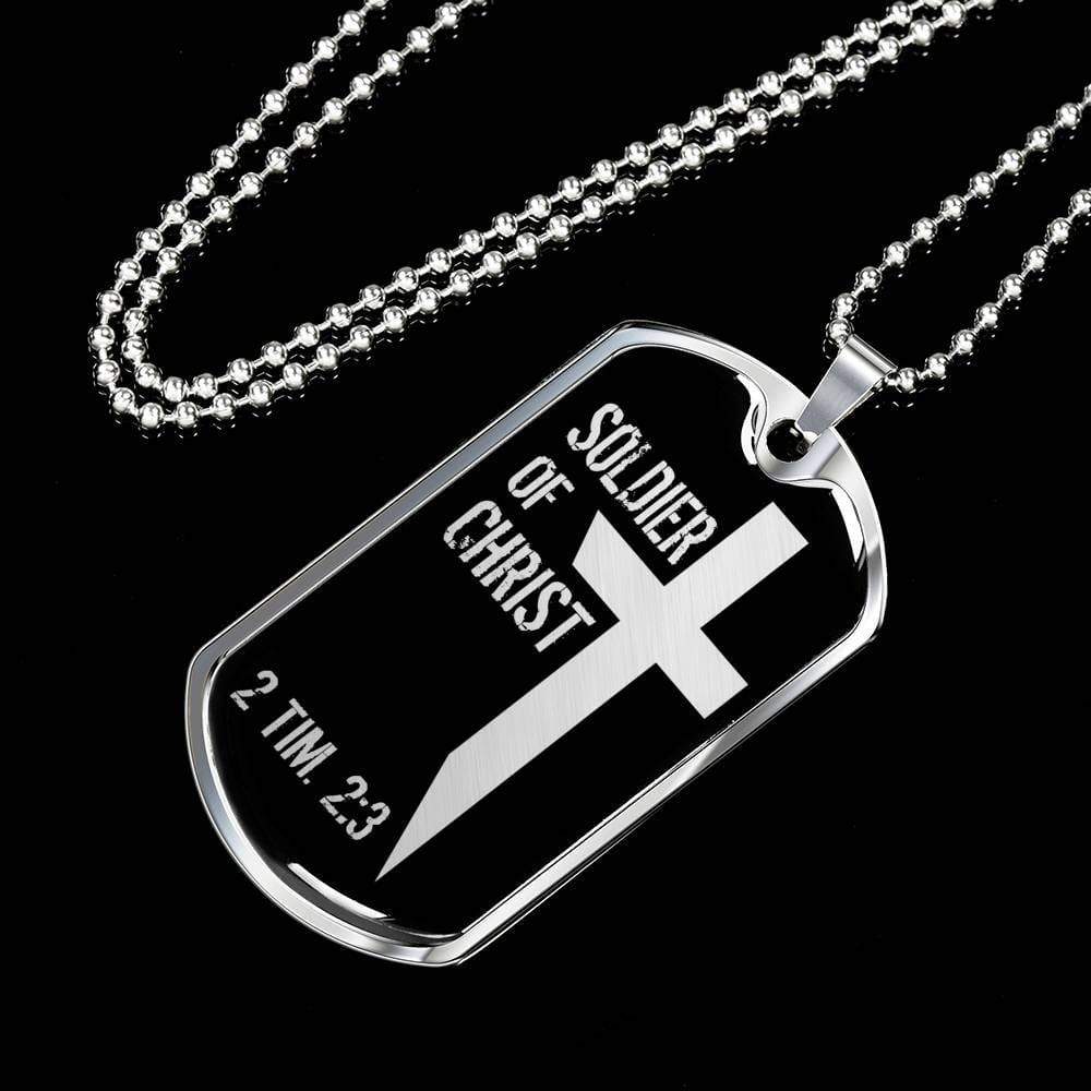 Soldier Of Christ Stainless Steel or 18k Gold Dog Tag 24" Chain - Express Your Love Gifts