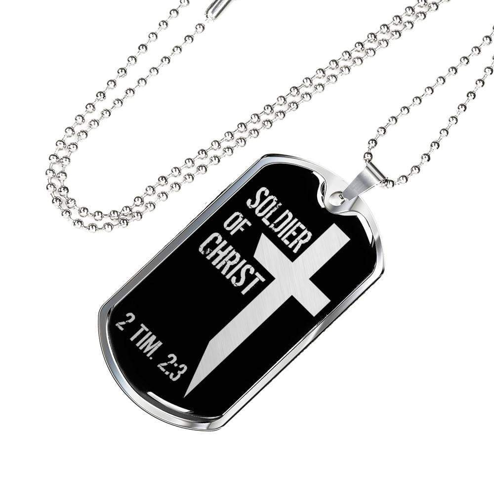 Soldier Of Christ Stainless Steel or 18k Gold Dog Tag 24" Chain - Express Your Love Gifts