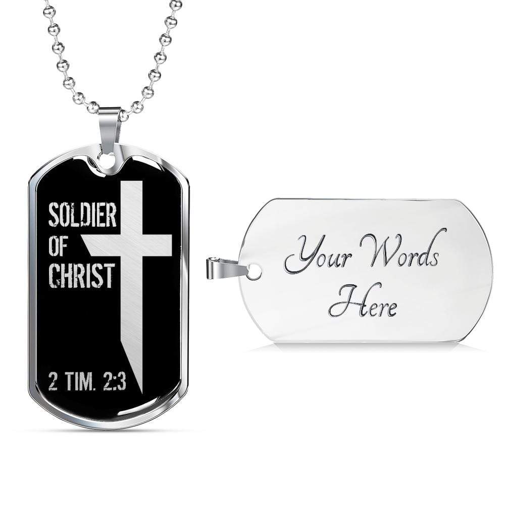 Soldier Of Christ Stainless Steel or 18k Gold Dog Tag 24" Chain - Express Your Love Gifts