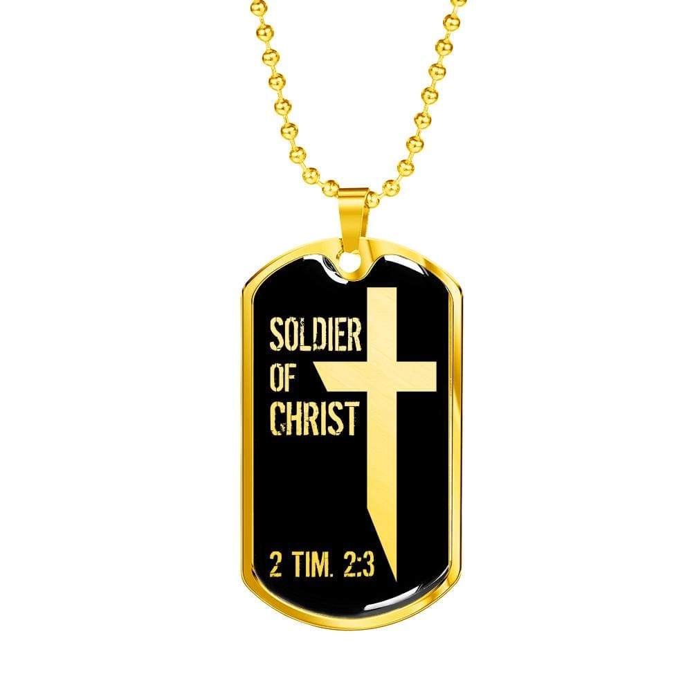 Soldier Of Christ Stainless Steel or 18k Gold Dog Tag 24" Chain - Express Your Love Gifts