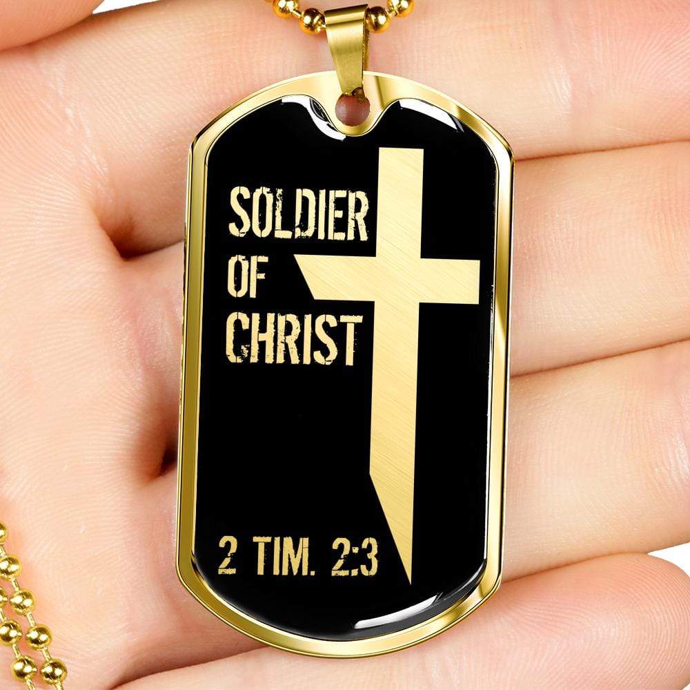 Soldier Of Christ Stainless Steel or 18k Gold Dog Tag 24" Chain - Express Your Love Gifts