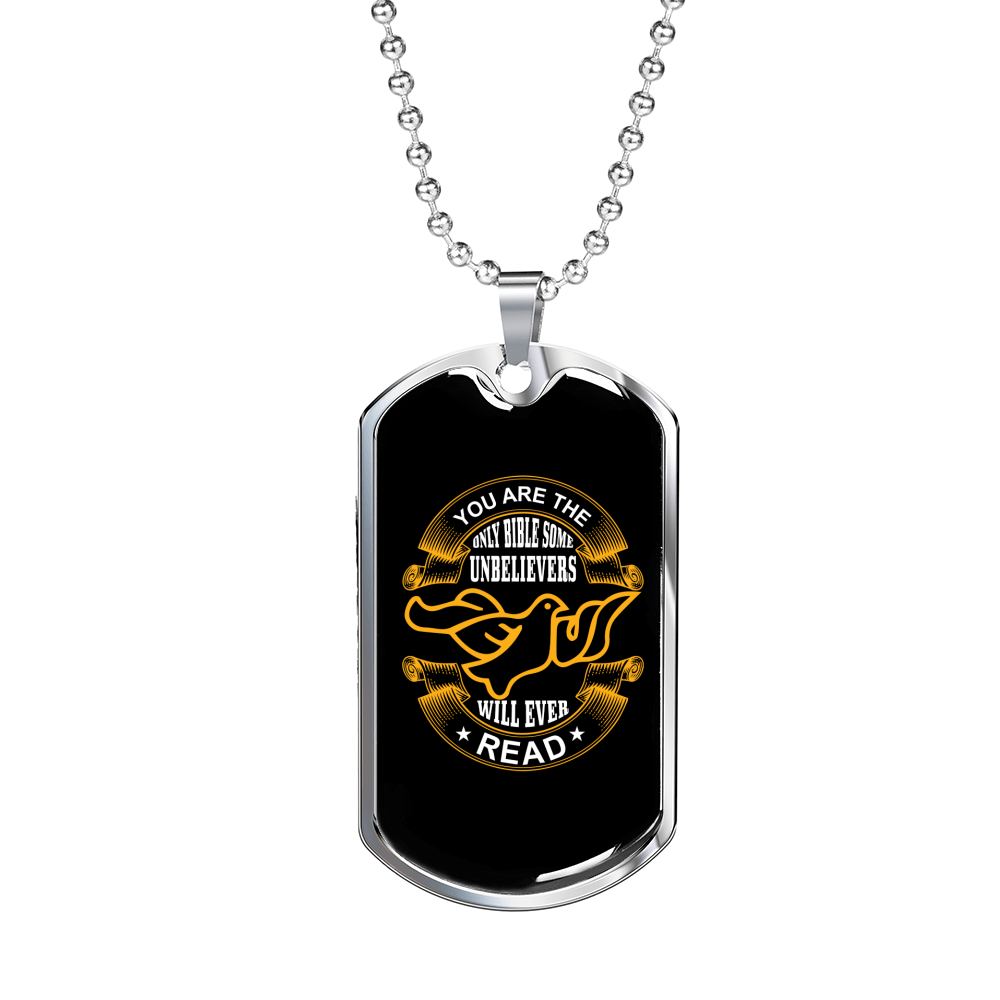 Some Unbelievers Will Ever Read Dove Christian Necklace Stainless Steel or 18k Gold Dog Tag 24" Chain-Express Your Love Gifts