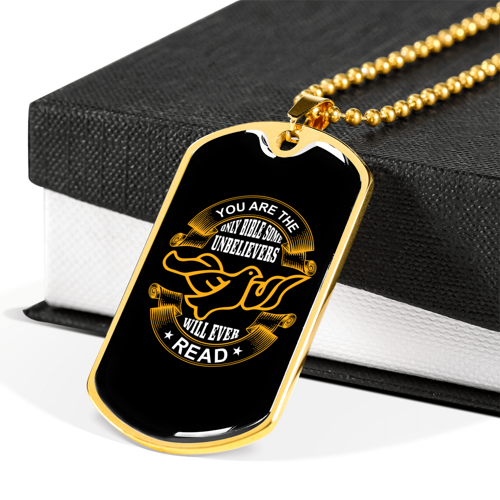 Some Unbelievers Will Ever Read Dove Christian Necklace Stainless Steel or 18k Gold Dog Tag 24" Chain-Express Your Love Gifts