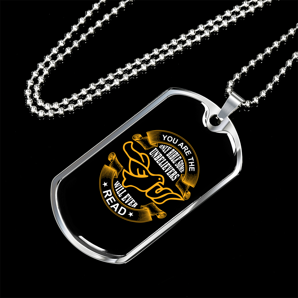 Some Unbelievers Will Ever Read Dove Christian Necklace Stainless Steel or 18k Gold Dog Tag 24" Chain-Express Your Love Gifts