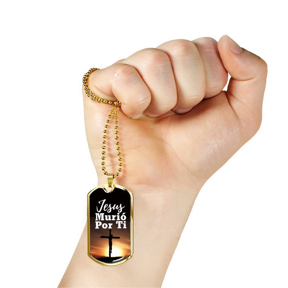 Spanish Christian Gift Jesus Died For You In Spanish Necklace Stainless Steel or 18k Gold Dog Tag 24" Chain-Express Your Love Gifts