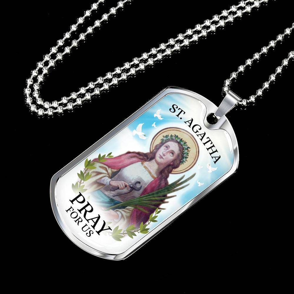 St Agatha Catholic Nurse Necklace Stainless Steel or 18k Gold Dog Tag 24" Chain-Express Your Love Gifts