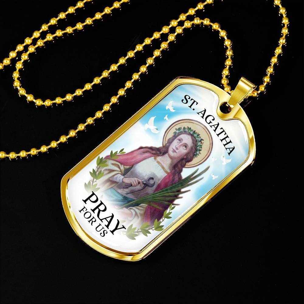 St Agatha Catholic Nurse Necklace Stainless Steel or 18k Gold Dog Tag 24" Chain-Express Your Love Gifts