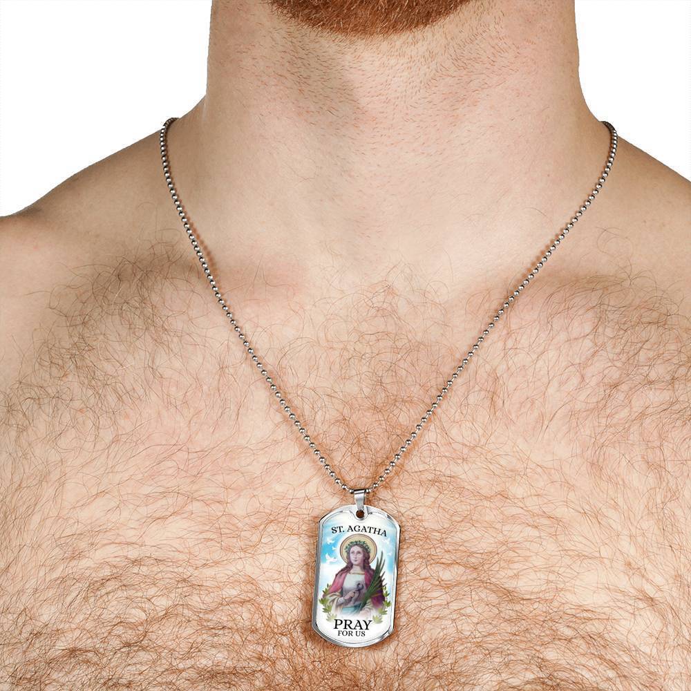 St Agatha Catholic Nurse Necklace Stainless Steel or 18k Gold Dog Tag 24" Chain-Express Your Love Gifts