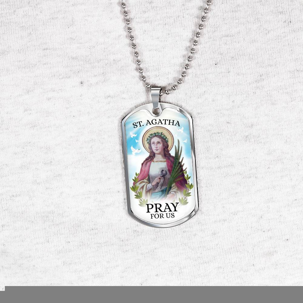 St Agatha Catholic Nurse Necklace Stainless Steel or 18k Gold Dog Tag 24" Chain-Express Your Love Gifts