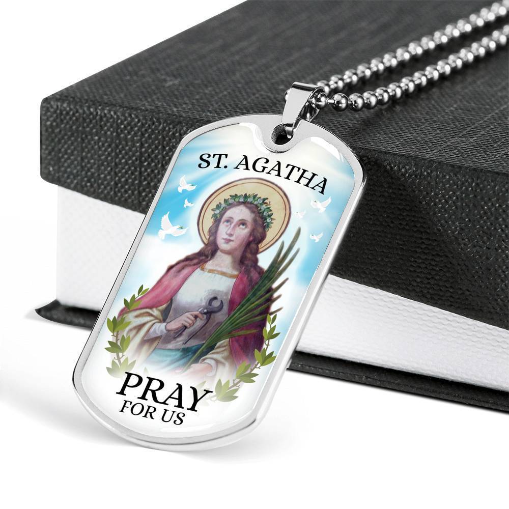 St Agatha Catholic Nurse Necklace Stainless Steel or 18k Gold Dog Tag 24" Chain-Express Your Love Gifts
