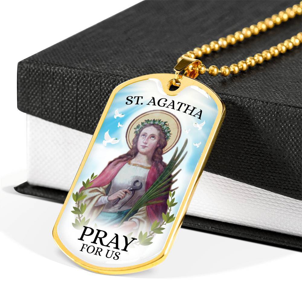 St Agatha Catholic Nurse Necklace Stainless Steel or 18k Gold Dog Tag 24" Chain-Express Your Love Gifts