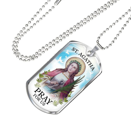 St Agatha Catholic Nurse Necklace Stainless Steel or 18k Gold Dog Tag 24" Chain-Express Your Love Gifts