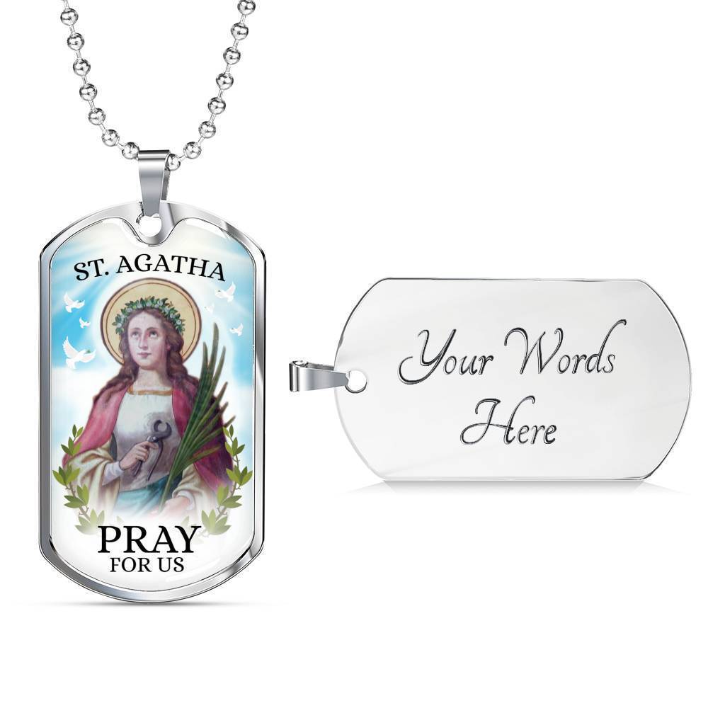 St Agatha Catholic Nurse Necklace Stainless Steel or 18k Gold Dog Tag 24" Chain-Express Your Love Gifts