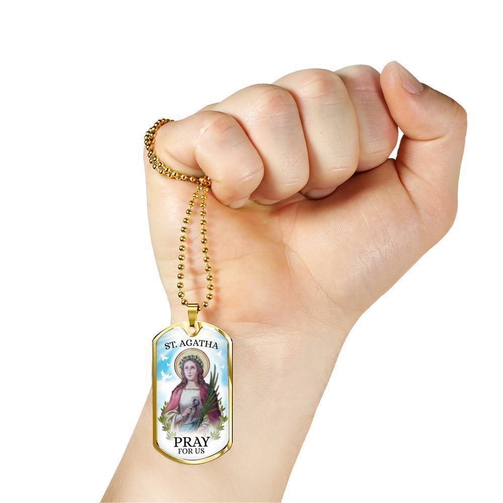 St Agatha Catholic Nurse Necklace Stainless Steel or 18k Gold Dog Tag 24" Chain-Express Your Love Gifts