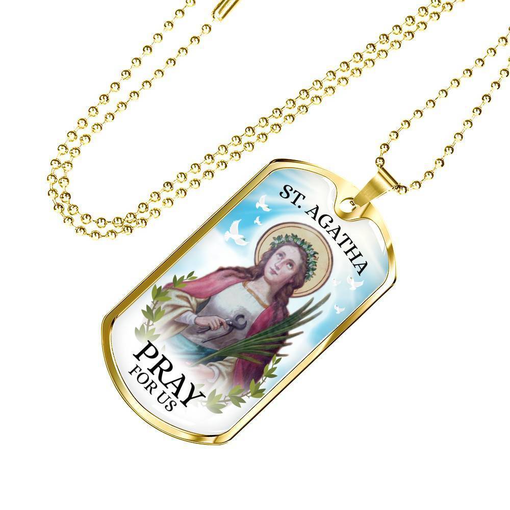 St Agatha Catholic Nurse Necklace Stainless Steel or 18k Gold Dog Tag 24" Chain-Express Your Love Gifts