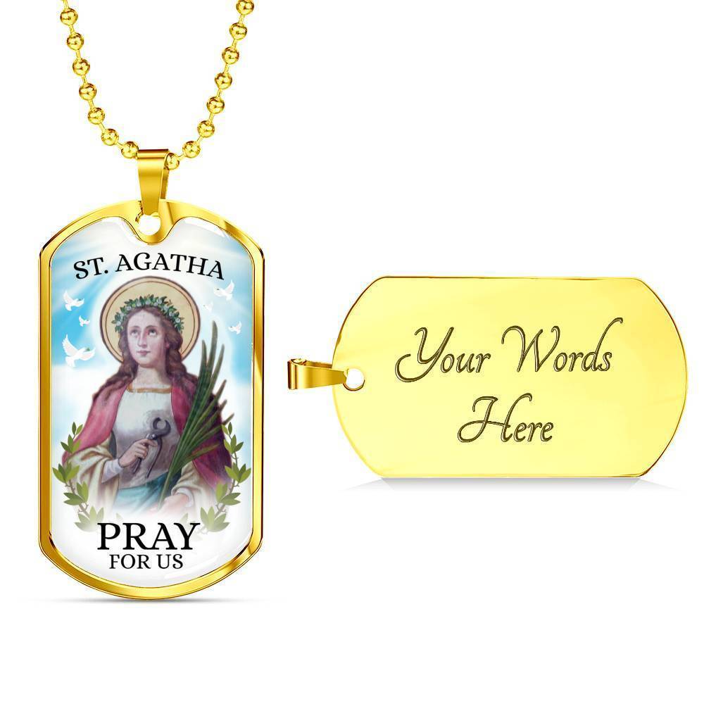 St Agatha Catholic Nurse Necklace Stainless Steel or 18k Gold Dog Tag 24" Chain-Express Your Love Gifts