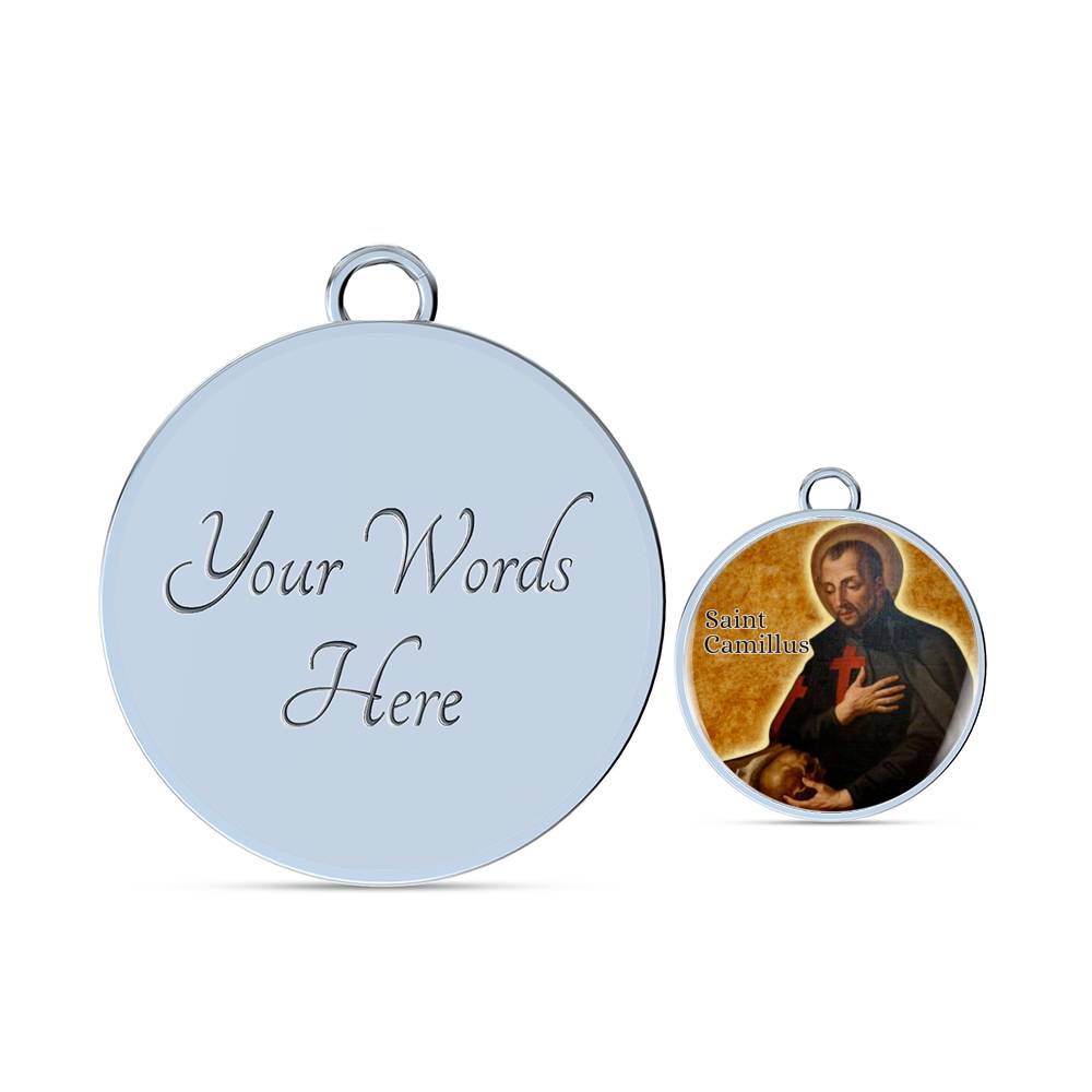 St. Camillus Catholic Saint Circle Pendant Bangle Stainless Steel or 18k Gold 18-22"-Express Your Love Gifts