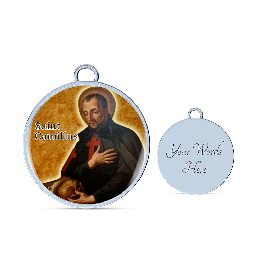St. Camillus Catholic Saint Circle Pendant Bangle Stainless Steel or 18k Gold 18-22"-Express Your Love Gifts