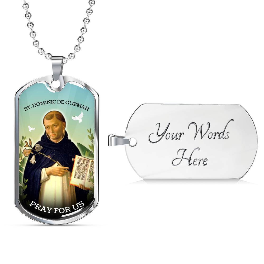 St. Dominic Catholic Necklace Stainless Steel or 18k Gold Dog Tag 24" Chain-Express Your Love Gifts