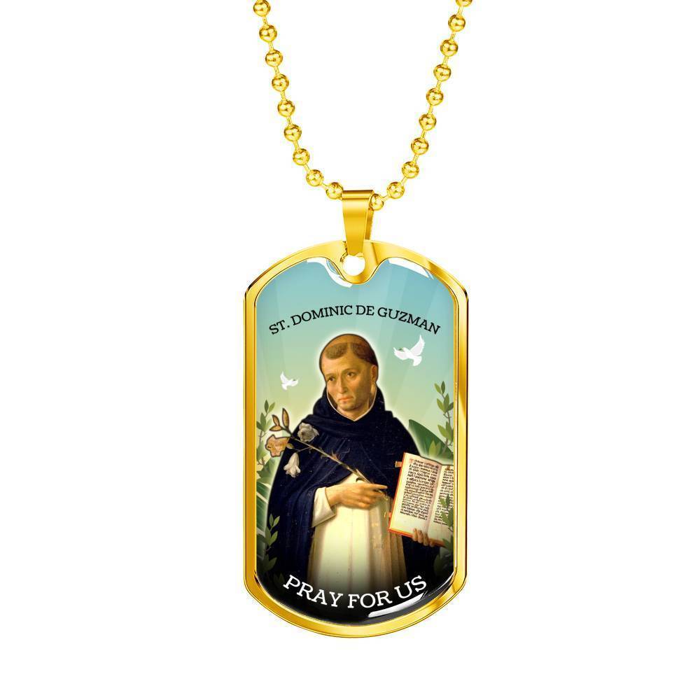 St. Dominic Catholic Necklace Stainless Steel or 18k Gold Dog Tag 24" Chain-Express Your Love Gifts