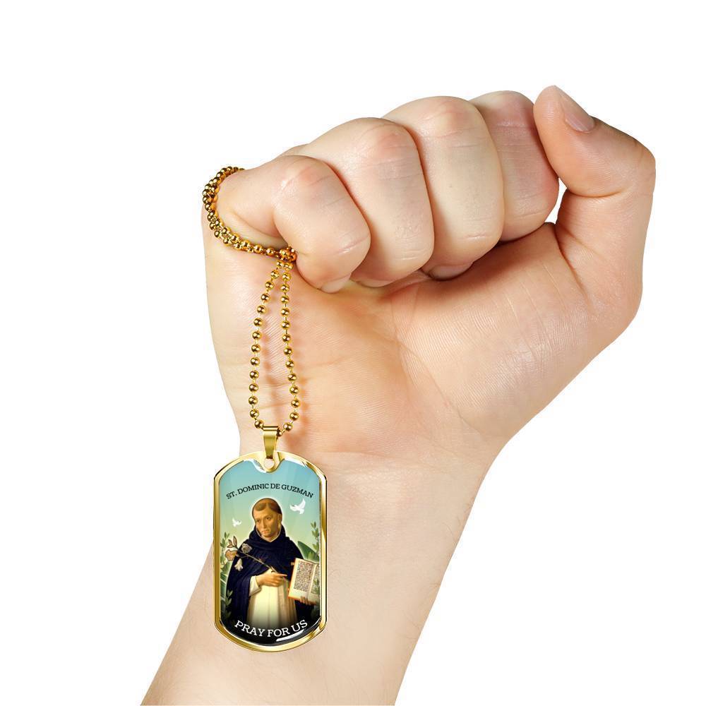 St. Dominic Catholic Necklace Stainless Steel or 18k Gold Dog Tag 24" Chain-Express Your Love Gifts