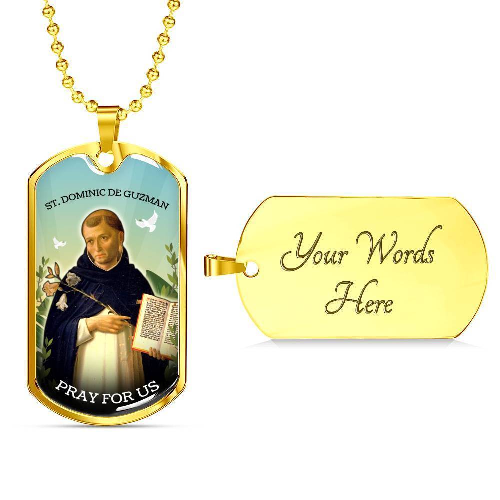 St. Dominic Catholic Necklace Stainless Steel or 18k Gold Dog Tag 24" Chain-Express Your Love Gifts