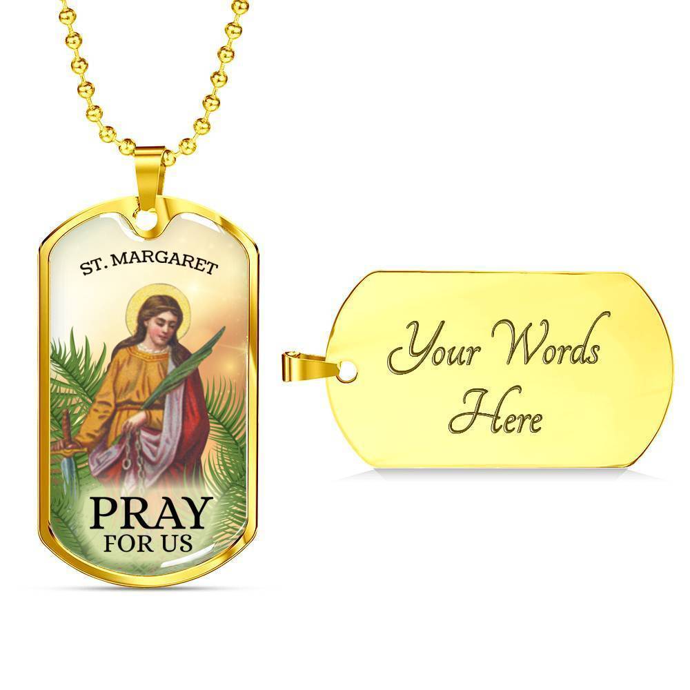 St. Margaret Catholic Necklace Stainless Steel or 18k Gold Dog Tag 24" Chain-Express Your Love Gifts