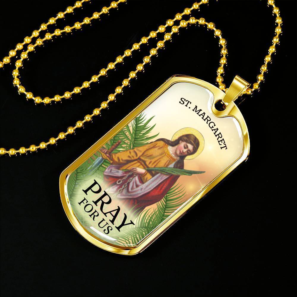 St. Margaret Catholic Necklace Stainless Steel or 18k Gold Dog Tag 24" Chain-Express Your Love Gifts