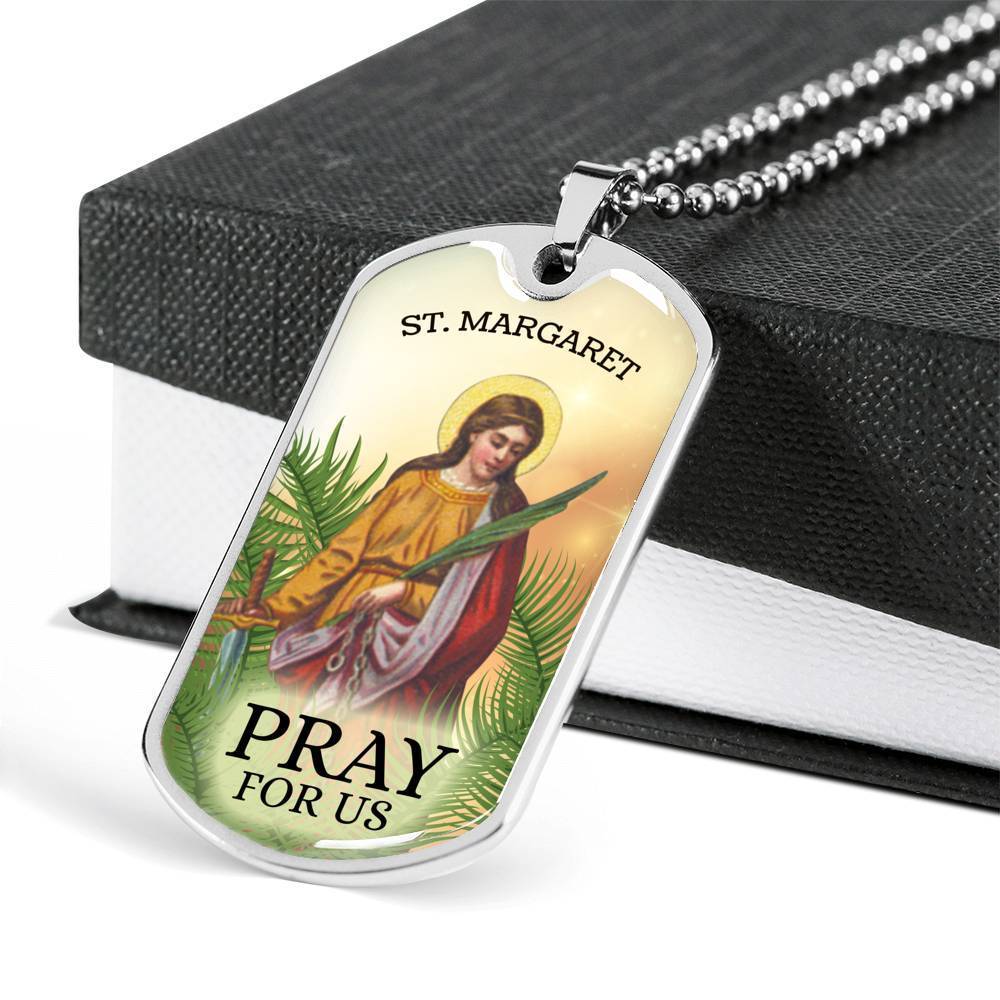 St. Margaret Catholic Necklace Stainless Steel or 18k Gold Dog Tag 24" Chain-Express Your Love Gifts