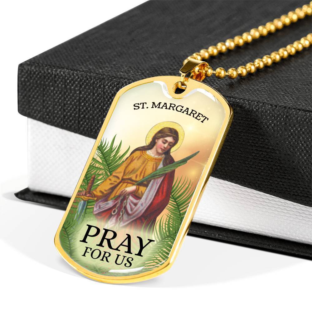 St. Margaret Catholic Necklace Stainless Steel or 18k Gold Dog Tag 24" Chain-Express Your Love Gifts