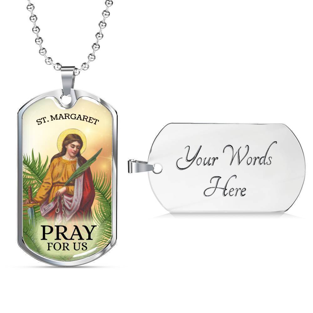 St. Margaret Catholic Necklace Stainless Steel or 18k Gold Dog Tag 24" Chain-Express Your Love Gifts