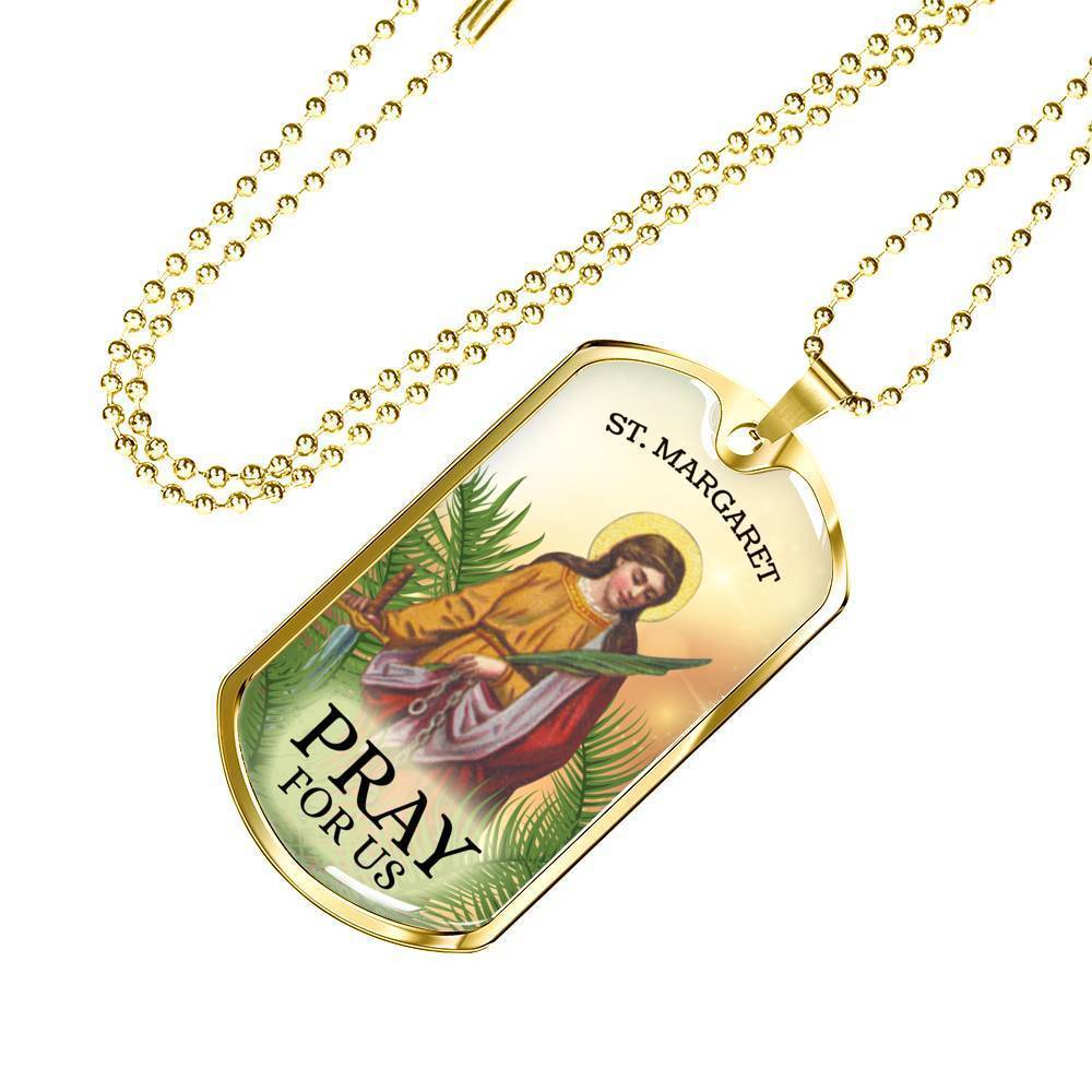 St. Margaret Catholic Necklace Stainless Steel or 18k Gold Dog Tag 24" Chain-Express Your Love Gifts