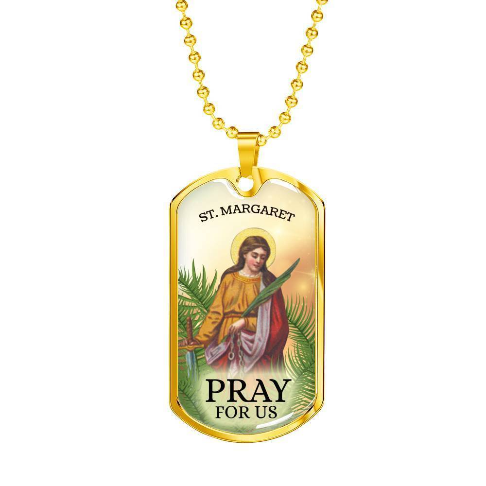 St. Margaret Catholic Necklace Stainless Steel or 18k Gold Dog Tag 24" Chain-Express Your Love Gifts
