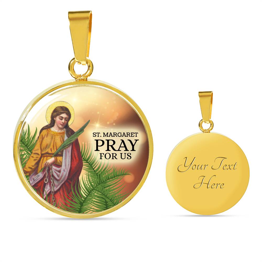 St. Margaret Necklace Catholic Circle Necklace Stainless Steel or 18k Gold 18-22" - Express Your Love Gifts