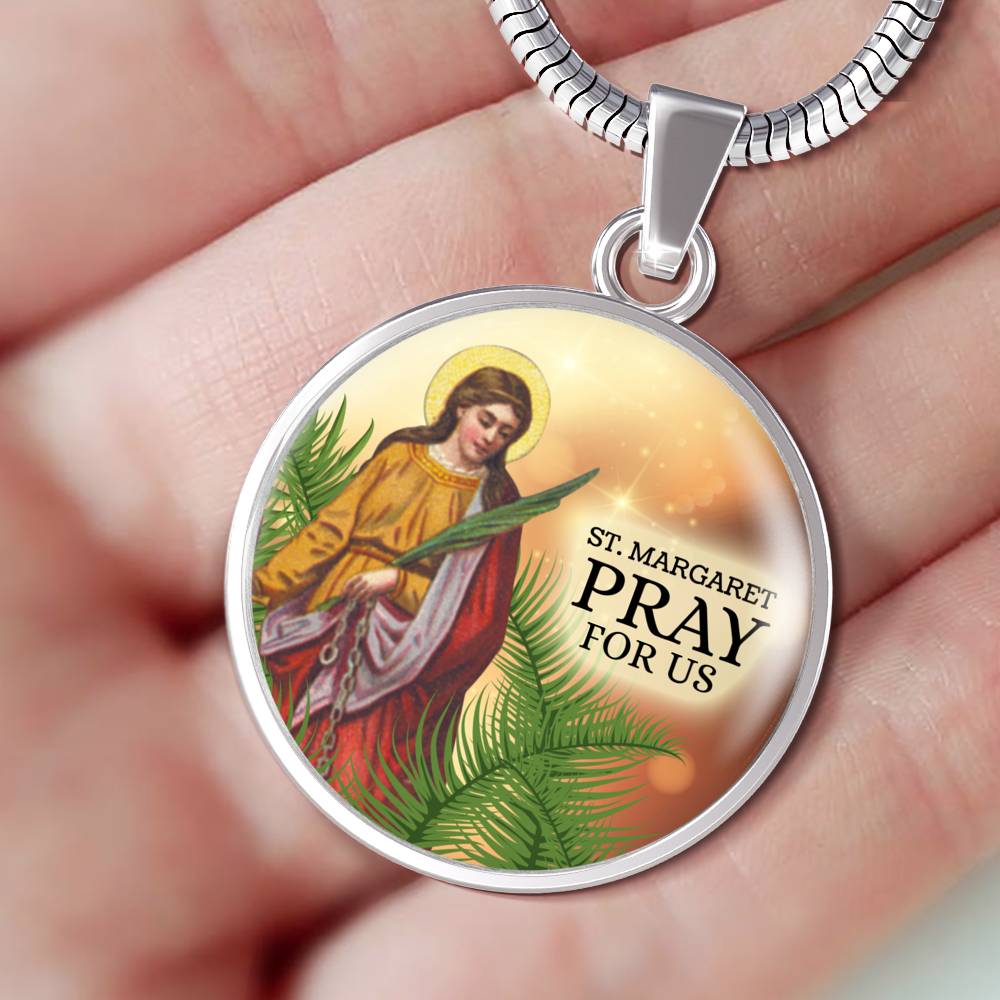 St. Margaret Necklace Catholic Circle Necklace Stainless Steel or 18k Gold 18-22" - Express Your Love Gifts