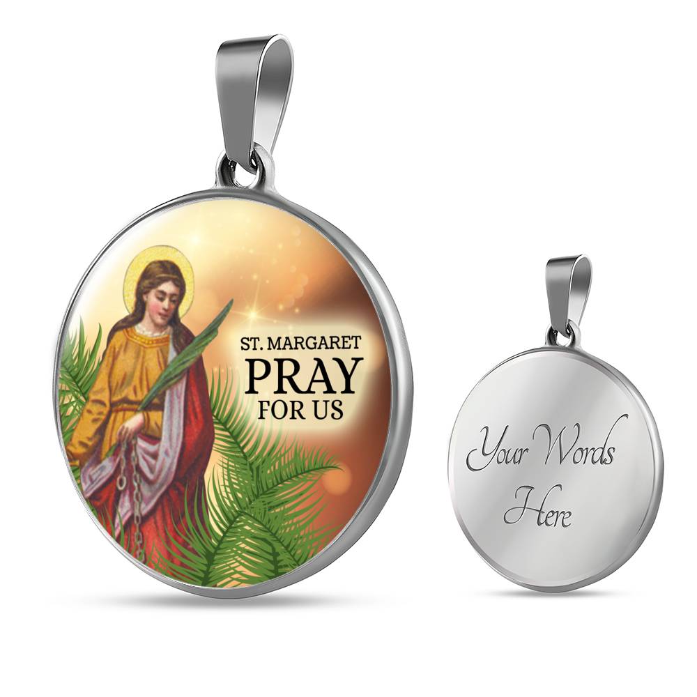 St. Margaret Necklace Catholic Circle Necklace Stainless Steel or 18k Gold 18-22" - Express Your Love Gifts