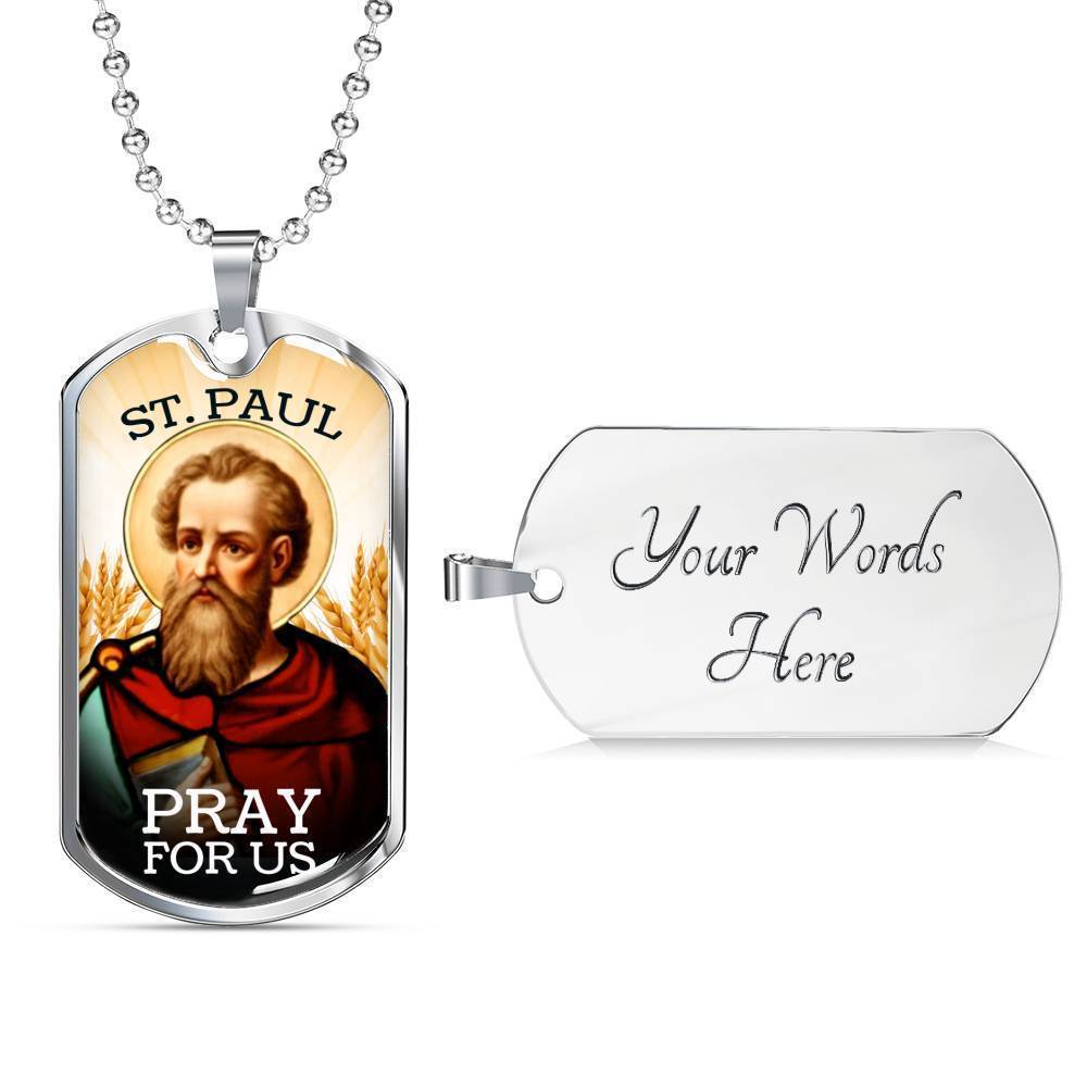 St. Paul Catholic Necklace Stainless Steel or 18k Gold Dog Tag 24" Chain-Express Your Love Gifts