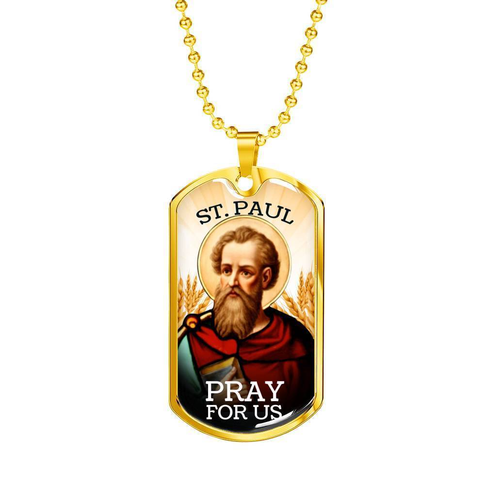St. Paul Catholic Necklace Stainless Steel or 18k Gold Dog Tag 24" Chain-Express Your Love Gifts